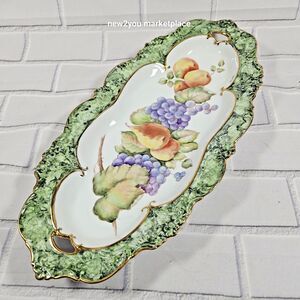 Vintage fruit & floral decorative serving plate with floral accents & gold trim